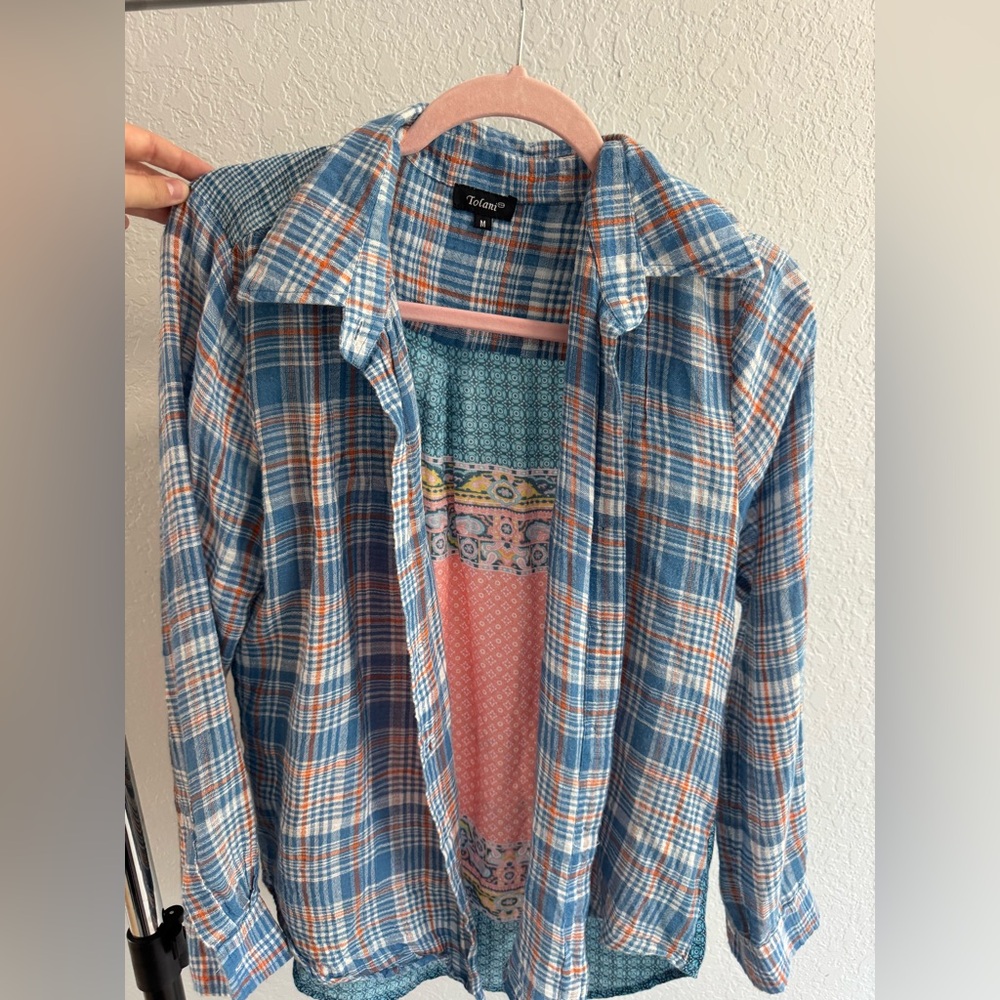 Blue/ Orange Plaid Tolani Flannel